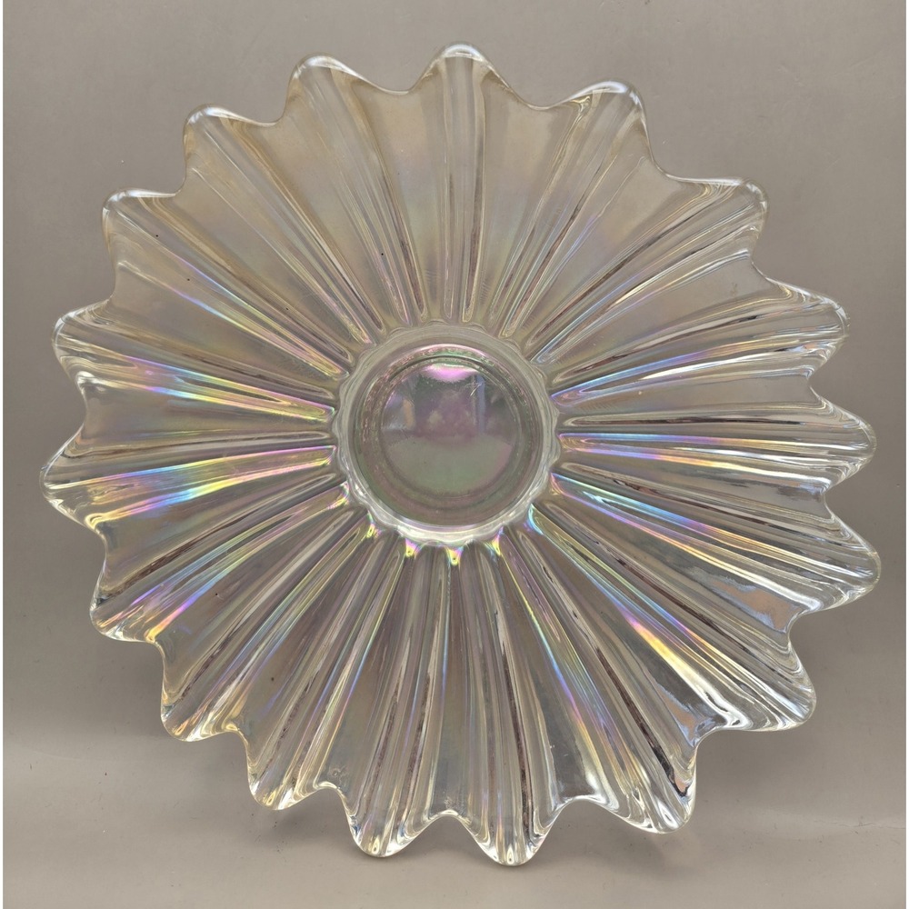 Vintage Fostoria Bowl 9.5" Celestial Iridescent Flower Carnival Glass B#35